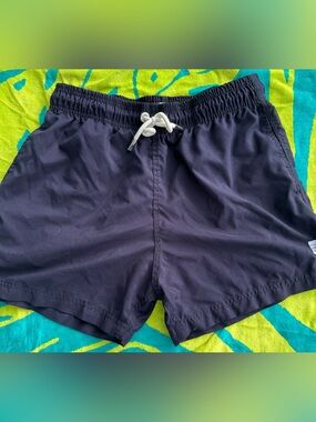 Men's Navy Athletic Swim Shorts with Elastic Waist and Drawcord